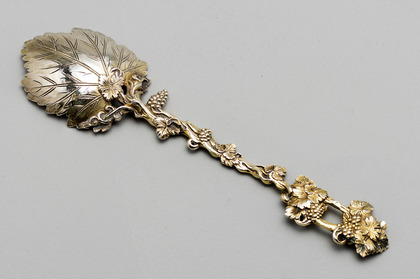 Cast Victorian Silver Grape Vine and Leaf Serving Spoon